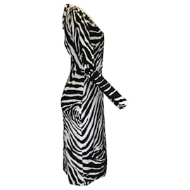 Autre Marque-Dolce&Gabbana Nero / Abito in crêpe a maniche lunghe con stampa zebrata bianca-Multicolore