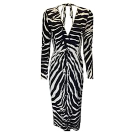 Autre Marque-Dolce & Gabbana Negro / Vestido de crepé de manga larga con estampado de cebra blanco-Multicolor