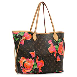 Louis Vuitton-Bolso tote Neverfull MM con rosas y monograma de Louis Vuitton marrón-Castaño