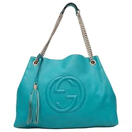 Gucci-Turquoise Gucci Leather Soho Hobo Tote-Turquoise