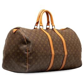 Louis Vuitton-Keepall marrón con monograma de Louis Vuitton 55 Bolsa de viaje-Castaño