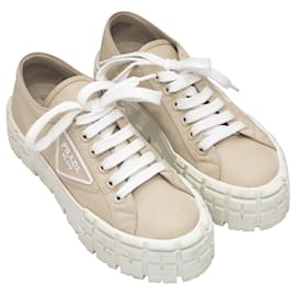 Prada-Beige & White Prada lined Wheel Re-Nylon Platform Sneakers Size 38-Beige