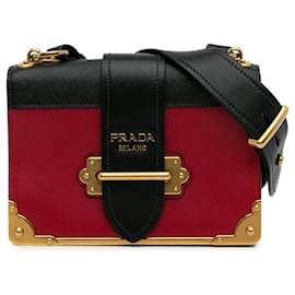 Prada-Red Prada Saffiano Trimmed City Calf Cahier Crossbody Bag-Red