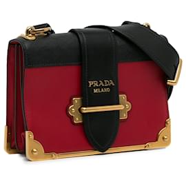 Prada-Red Prada Saffiano Trimmed City Calf Cahier Crossbody Bag-Red