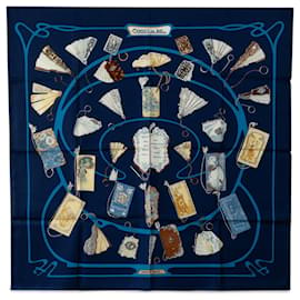 Hermès-Blue Hermes Carnets de Bal Silk Scarf Scarves-Blue
