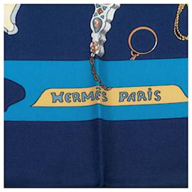 Hermès-Lenços de seda azuis Hermes Carnets de Bal-Azul