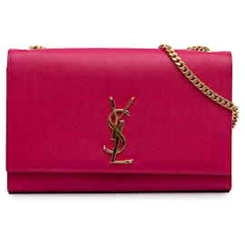 Saint Laurent-Rosafarbene Umhängetasche „Kate“ von Saint Laurent mit Monogrammmuster, mittelgroß-Pink
