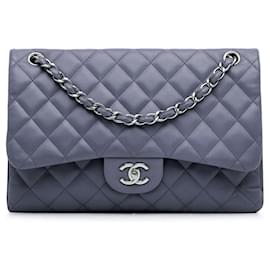 Chanel-Bolso de hombro con solapa y forro de piel de cordero clásico Jumbo Chanel morado-Púrpura