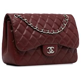 Chanel-Burgundy Chanel Jumbo Classic Caviar Double Flap Shoulder Bag-Dark red