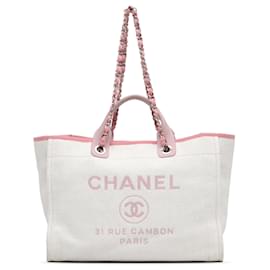 Chanel-Bolsa Chanel Lona Deauville Branca-Branco