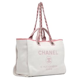 Chanel-Bolsa Chanel Lona Deauville Branca-Branco
