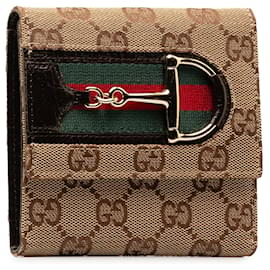 Gucci-Brown Gucci GG Canvas Web Hasler Small Wallet-Brown