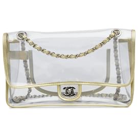 Chanel-Bolsa de ombro média Chanel branca com aba nua-Branco