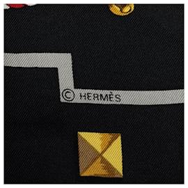 Hermès-Black Hermes Les Cles Silk Scarf Scarves-Black