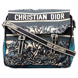 Dior-Grand sac messager Diorcamp à palmier brodé bleu Dior-Bleu