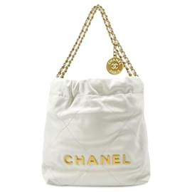 Chanel-Mini couro de bezerro Chanel branco 22 Sacola-Branco