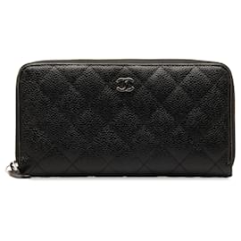Chanel-Portefeuille zippé noir Chanel CC Caviar-Noir