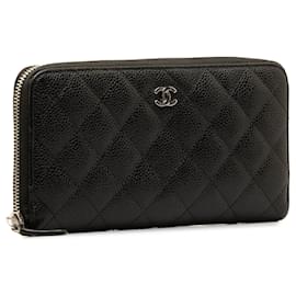Chanel-Schwarze Chanel CC Caviar Geldbörse mit Rundum-Reißverschluss-Schwarz