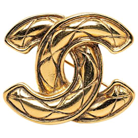 Chanel-Gold Chanel CC Quilted Brooch-Golden