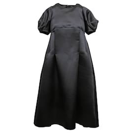 Comme Des Garcons-Vestido negro de satén con mangas abullonadas de Comme Des Garcons Talla US S-Negro