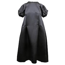 Comme Des Garcons-Vestido negro de satén con mangas abullonadas de Comme Des Garcons Talla US S-Negro
