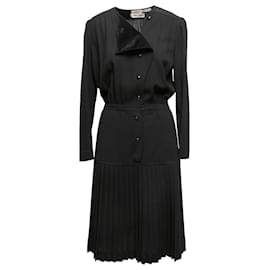 Autre Marque-Vintage negro Valentino Boutique plisado vestido de manga larga tamaño US M-Negro
