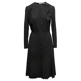 Autre Marque-Vintage negro Valentino Boutique plisado vestido de manga larga tamaño US M-Negro