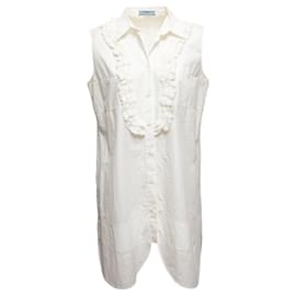 Prada-Weißes ärmelloses Kleid mit Knopfleiste von Prada, Größe IT  46-Weiß