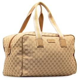 Gucci-Beigefarbene Reisetasche aus Gucci GG Canvas Web-Beige