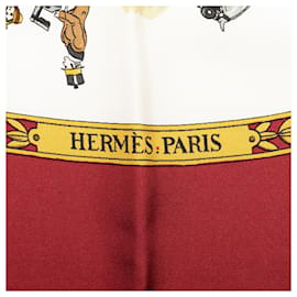 Hermès-White Hermès La Promenade De Longchamps Silk Scarf Scarves-Blanc