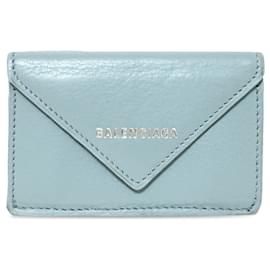 Balenciaga-Blue Balenciaga Mini Papier Leather Compact Wallet-Blue