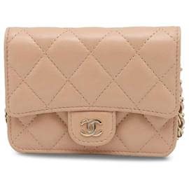 Chanel-Mini pochette Chanel beige in pelle di agnello con borsa a tracolla a catena-Beige