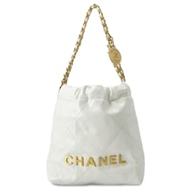 Chanel-Mini couro de bezerro Chanel branco 22 Sacola-Branco