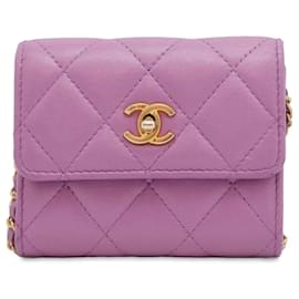 Chanel-Portafoglio Mini Pearl Crush in pelle di agnello rosa Chanel con borsa a tracolla a catena-Rosa