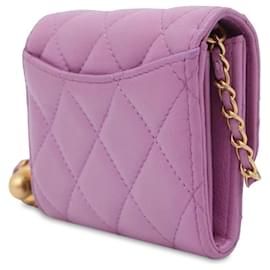 Chanel-Portefeuille Chanel Mini Pearl Crush en cuir d'agneau rose avec sac à bandoulière en chaîne-Rose
