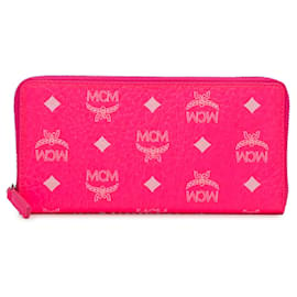 MCM-Pink MCM Visetos Zip Around Long Wallet-Pink