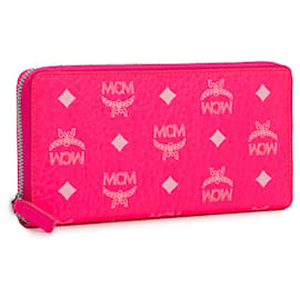MCM-Rosafarbene lange MCM Visetos-Geldbörse mit Rundum-Reißverschluss -Pink