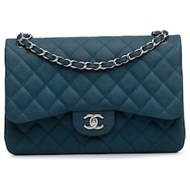 Chanel-Blue Chanel Jumbo Classic Caviar lined Flap Shoulder Bag-Blue