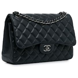 Chanel-Blue Chanel Jumbo Classic Lambskin Double Flap Shoulder Bag-Blue