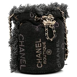 Chanel-Black Chanel Mini Denim Mood Bucket with Chain-Black