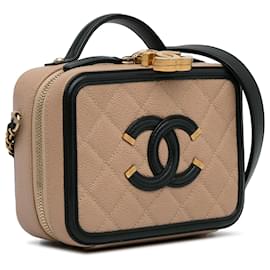 Chanel-Borsa a tracolla Vanity Case in filigrana CC piccola Chanel beige-Beige