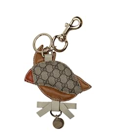 Gucci-Brauner Gucci GG Supreme-Schlüsselanhänger mit Vogelmotiv-Braun