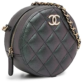 Chanel-Green Chanel Quilted Iridescent Caviar Round Clutch With Chain Crossbody Bag-Green