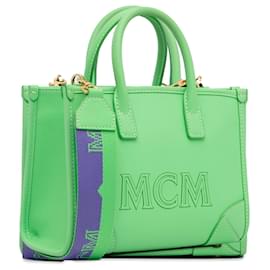 MCM-Bolso satchel MCM de piel con logo pequeño en color verde-Verde