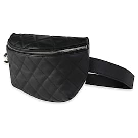 Chanel-Bolso de cintura acolchado negro de caviar uniforme de Chanel.-Negro