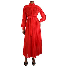 Céline-Red sheer pleated midi dress - size UK 6-Red