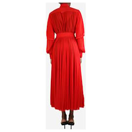 Céline-Vestido midi transparente vermelho plissado - tamanho UK 6-Vermelho