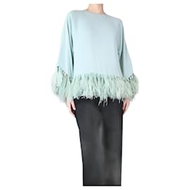Valentino-Green feather-trimmed silk top - size UK 8-Green