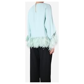 Valentino-Green feather-trimmed silk top - size UK 8-Green