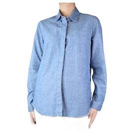 Proenza Schouler-Blaues ausgefranstes Baumwollhemd - Größe UK 8-Blau